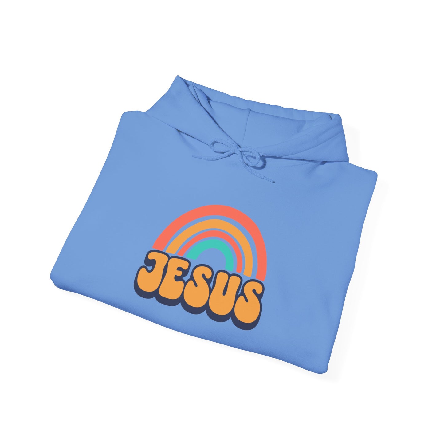 Inspirational Hooded Sweatshirt - 'JESUS' Rainbow Design, Faith-Based Apparel