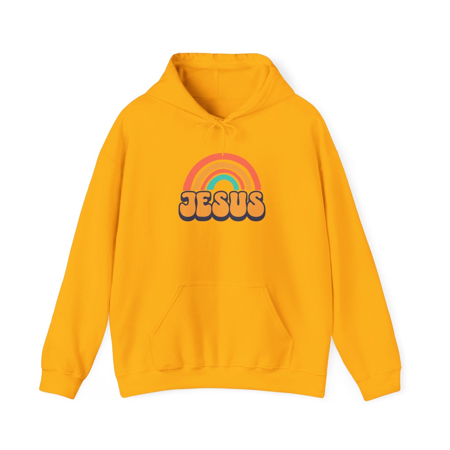 Inspirational Hooded Sweatshirt - 'JESUS' Rainbow Design, Faith-Based Apparel