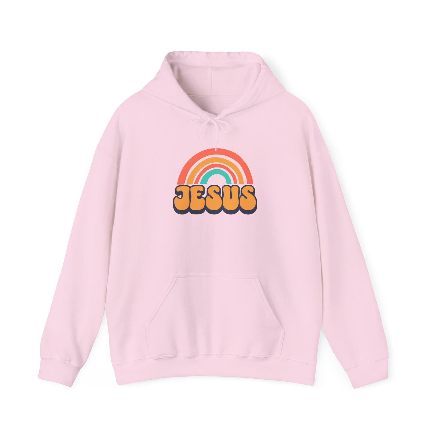 Inspirational Hooded Sweatshirt - 'JESUS' Rainbow Design, Faith-Based Apparel