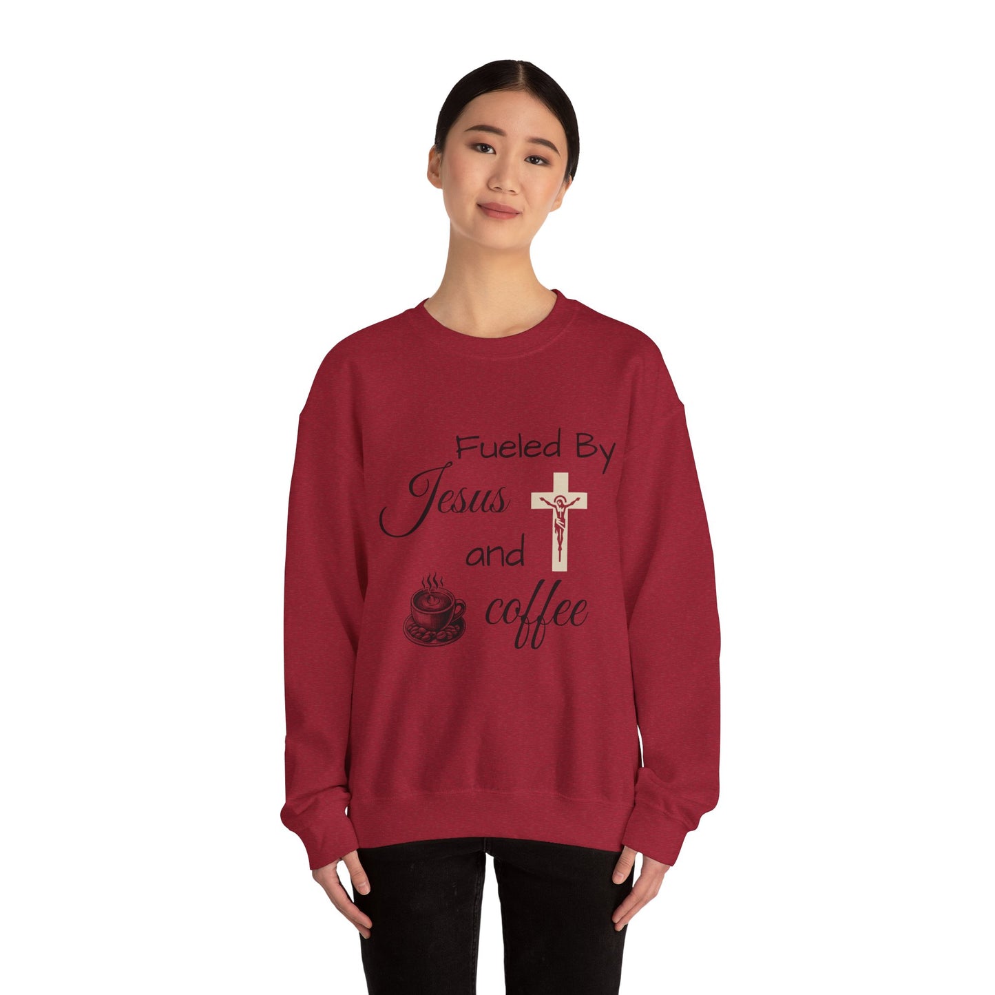 Fueled By Jesus and Coffee Crewneck Sweatshirt - Unisex Heavy Blend™ - Cozy Faith-Inspired Apparel