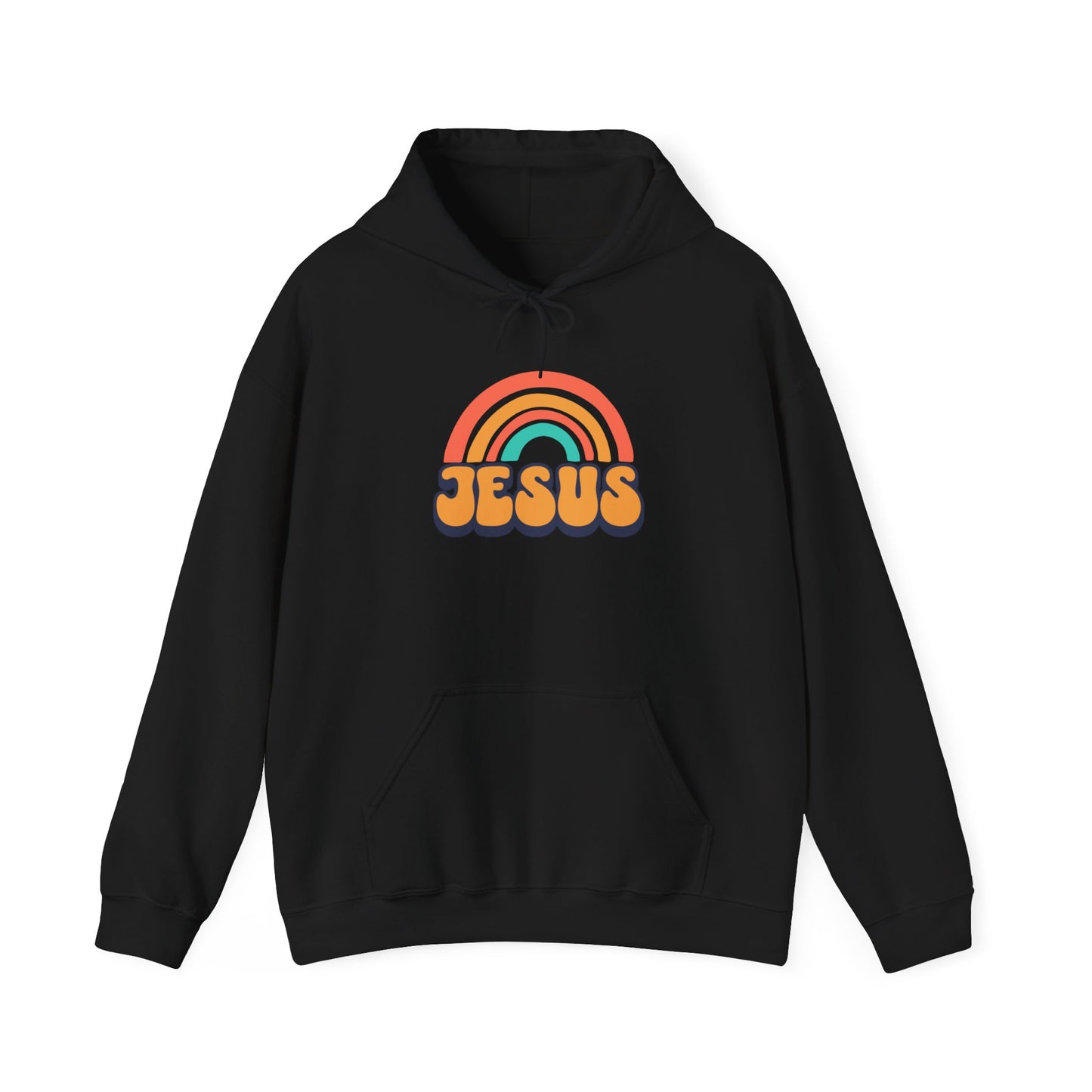 Inspirational Hooded Sweatshirt - 'JESUS' Rainbow Design, Faith-Based Apparel