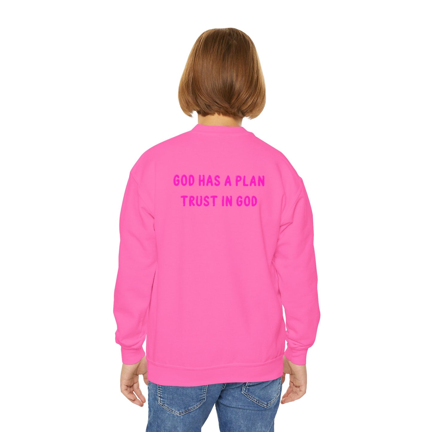 Inspirational Youth Crewneck Sweatshirt - 'JESUS' & 'GOD HAS A PLAN'