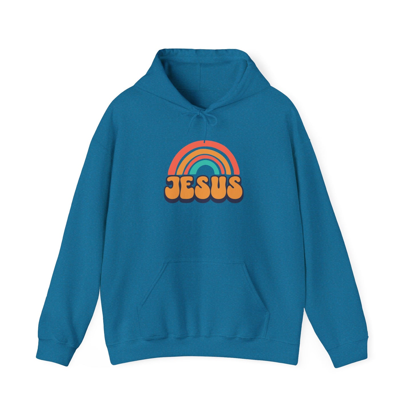 Inspirational Hooded Sweatshirt - 'JESUS' Rainbow Design, Faith-Based Apparel