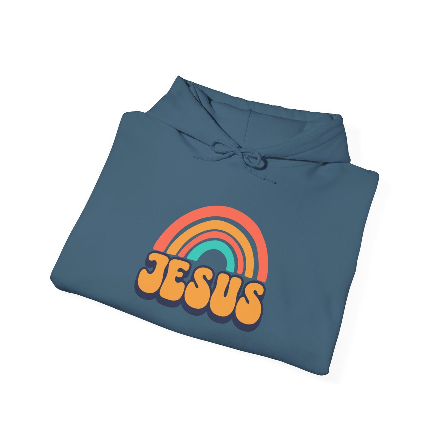Inspirational Hooded Sweatshirt - 'JESUS' Rainbow Design, Faith-Based Apparel