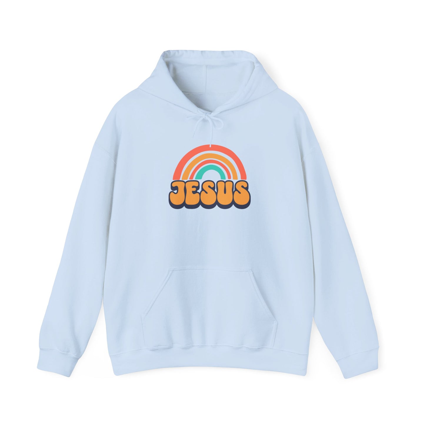 Inspirational Hooded Sweatshirt - 'JESUS' Rainbow Design, Faith-Based Apparel