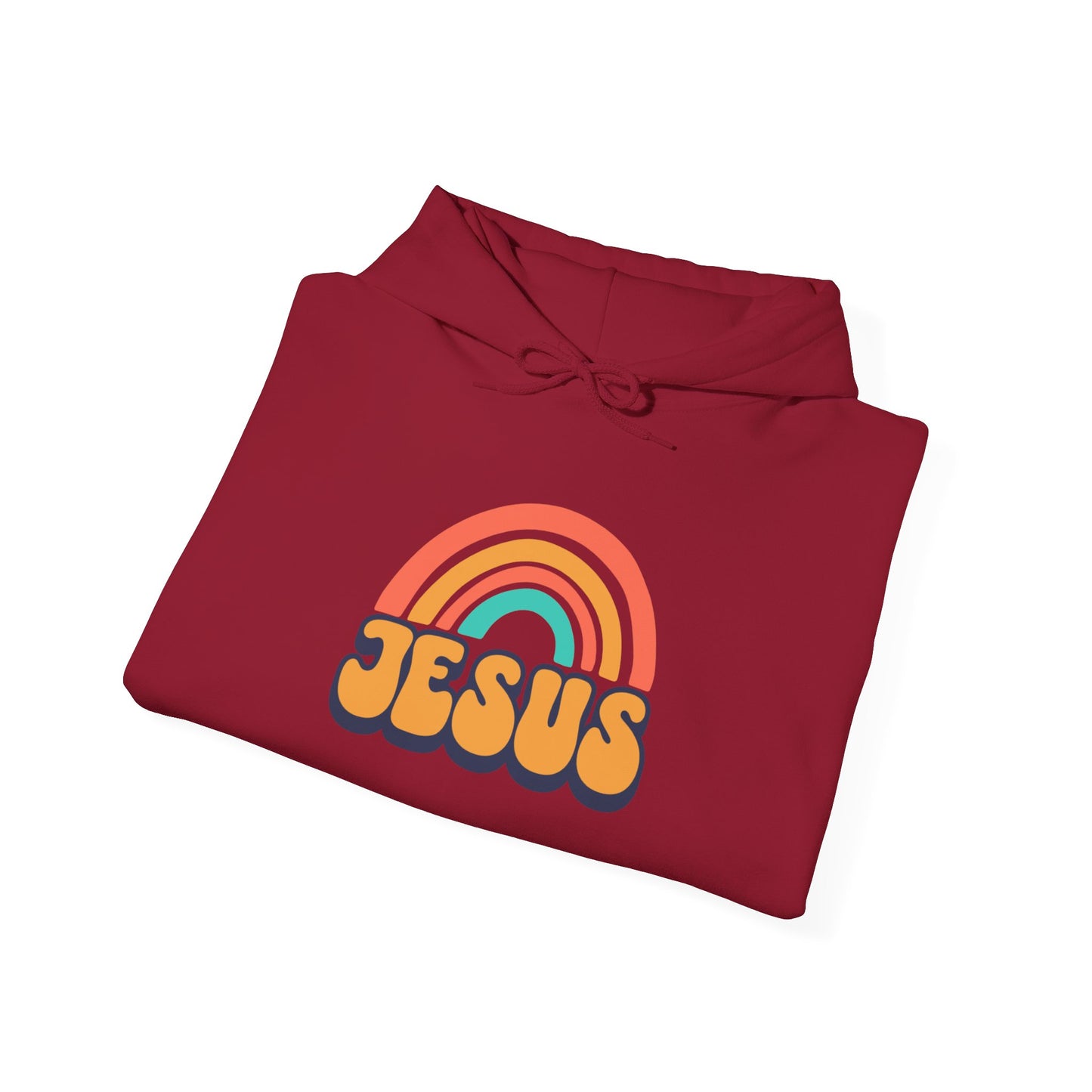 Inspirational Hooded Sweatshirt - 'JESUS' Rainbow Design, Faith-Based Apparel