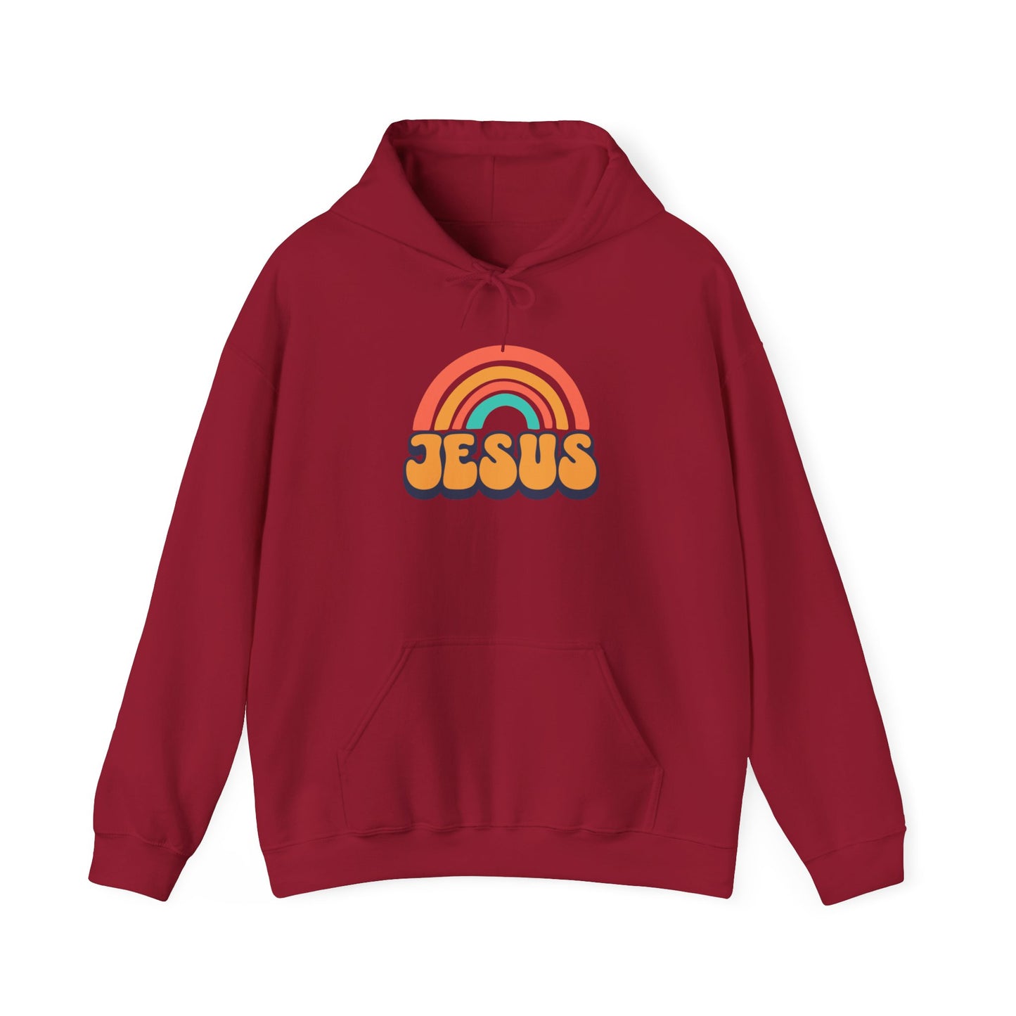 Inspirational Hooded Sweatshirt - 'JESUS' Rainbow Design, Faith-Based Apparel