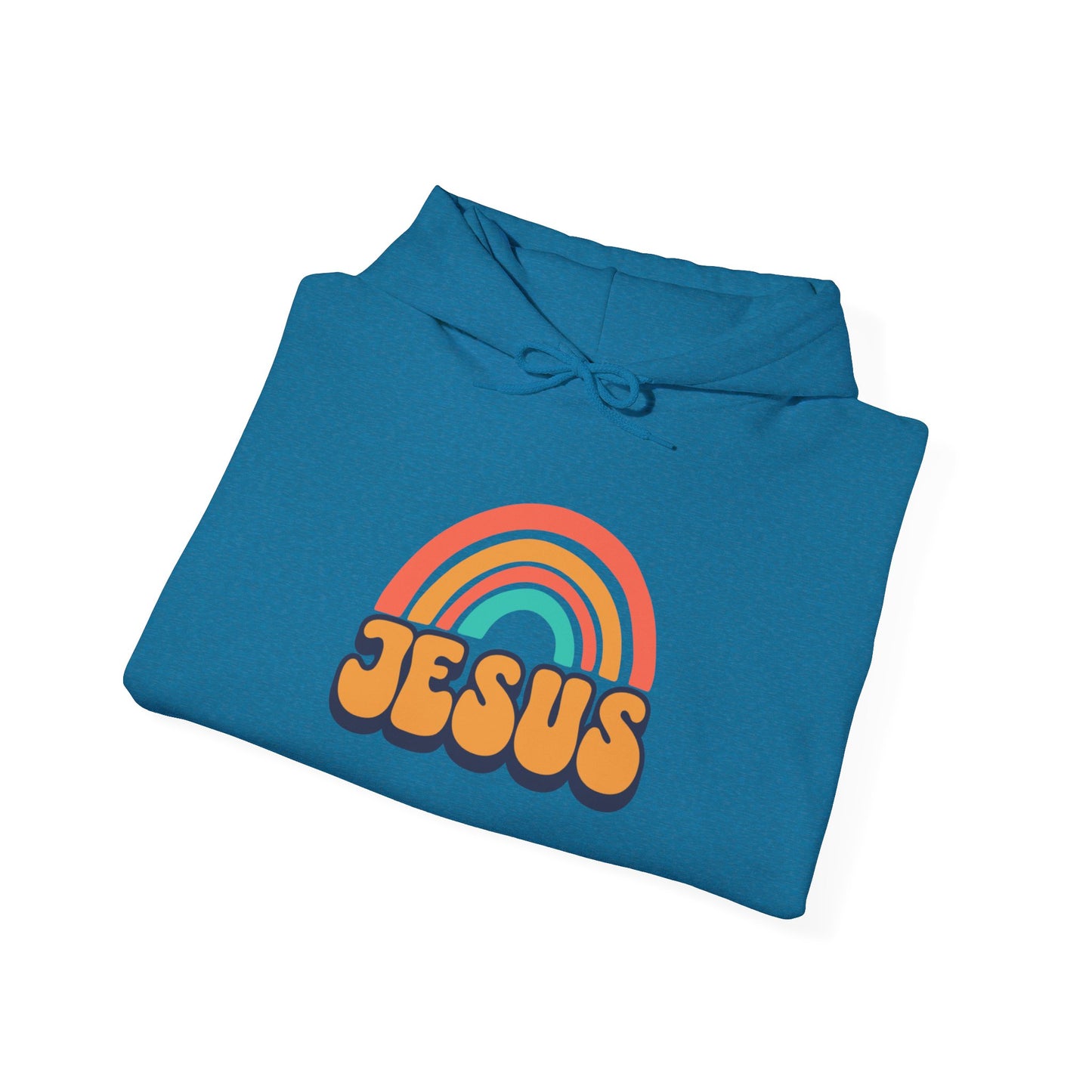 Inspirational Hooded Sweatshirt - 'JESUS' Rainbow Design, Faith-Based Apparel