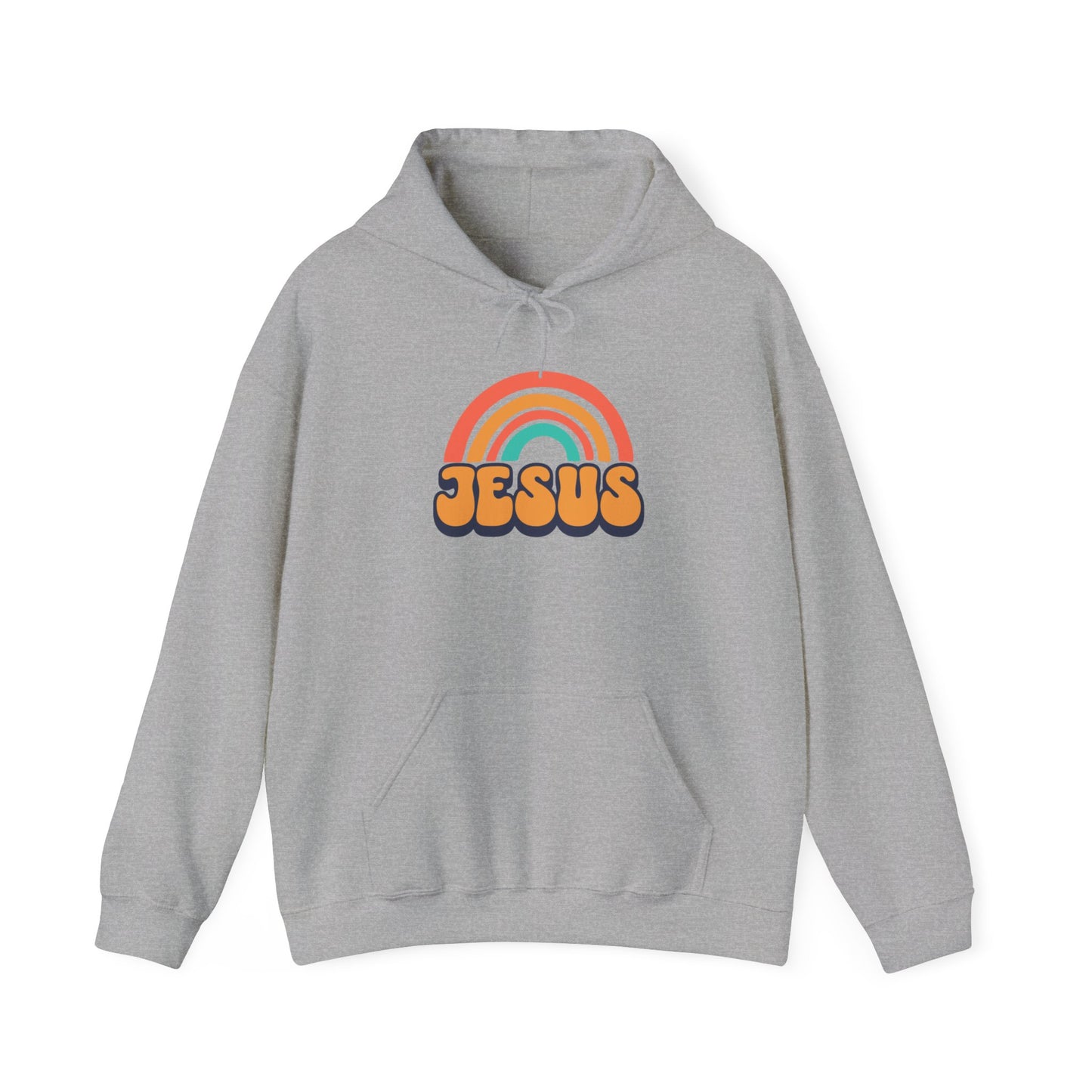 Inspirational Hooded Sweatshirt - 'JESUS' Rainbow Design, Faith-Based Apparel