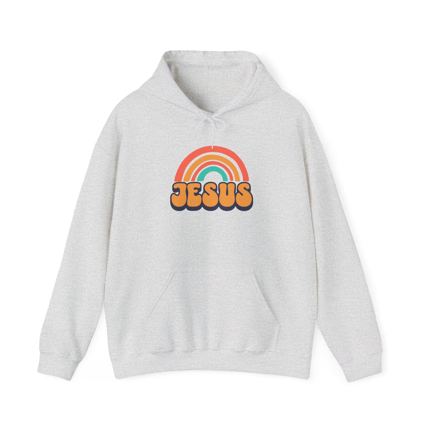 Inspirational Hooded Sweatshirt - 'JESUS' Rainbow Design, Faith-Based Apparel