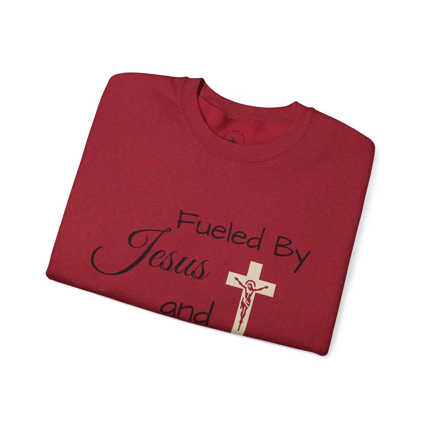Fueled By Jesus and Coffee Crewneck Sweatshirt - Unisex Heavy Blend™ - Cozy Faith-Inspired Apparel