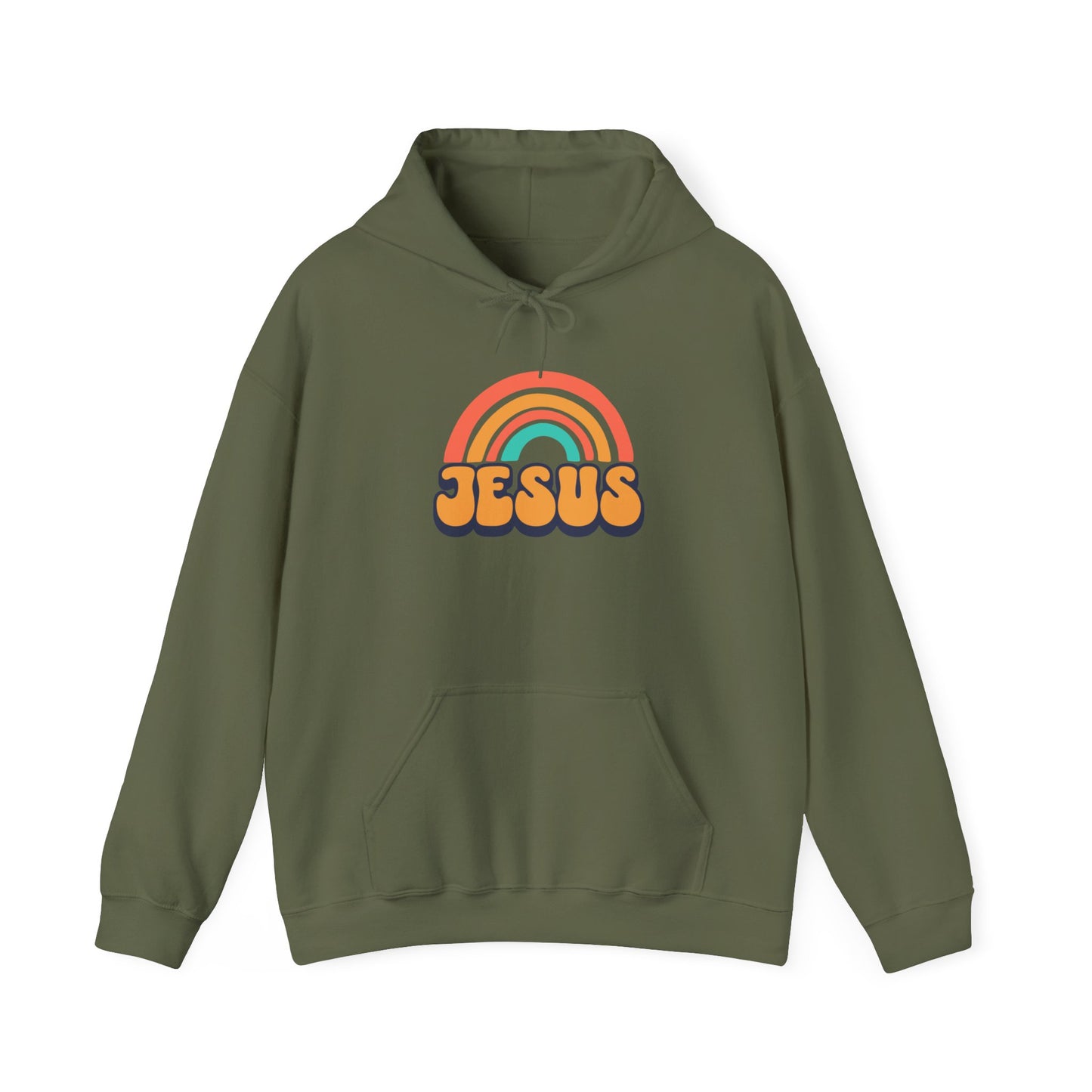 Inspirational Hooded Sweatshirt - 'JESUS' Rainbow Design, Faith-Based Apparel