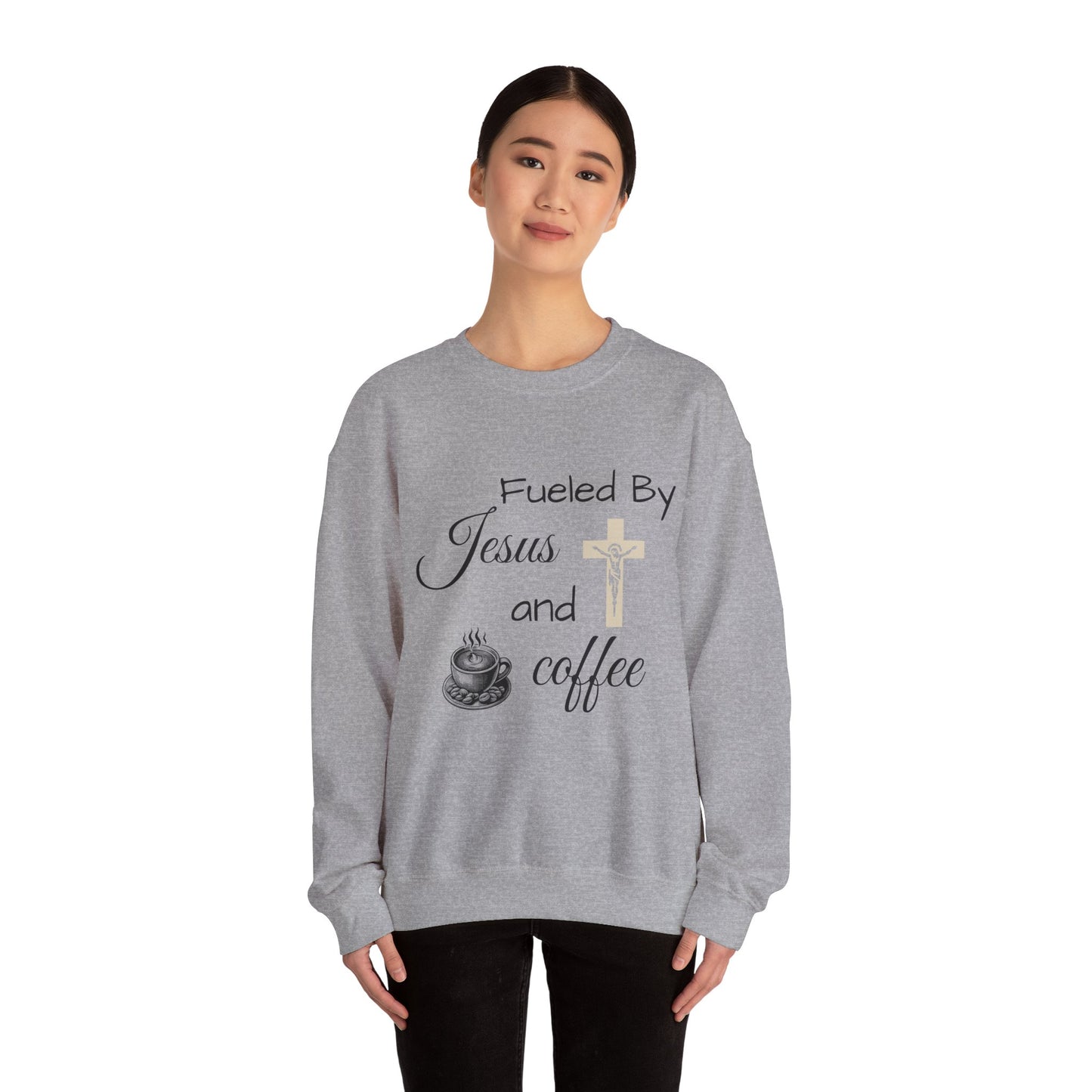 Fueled By Jesus and Coffee Crewneck Sweatshirt - Unisex Heavy Blend™ - Cozy Faith-Inspired Apparel