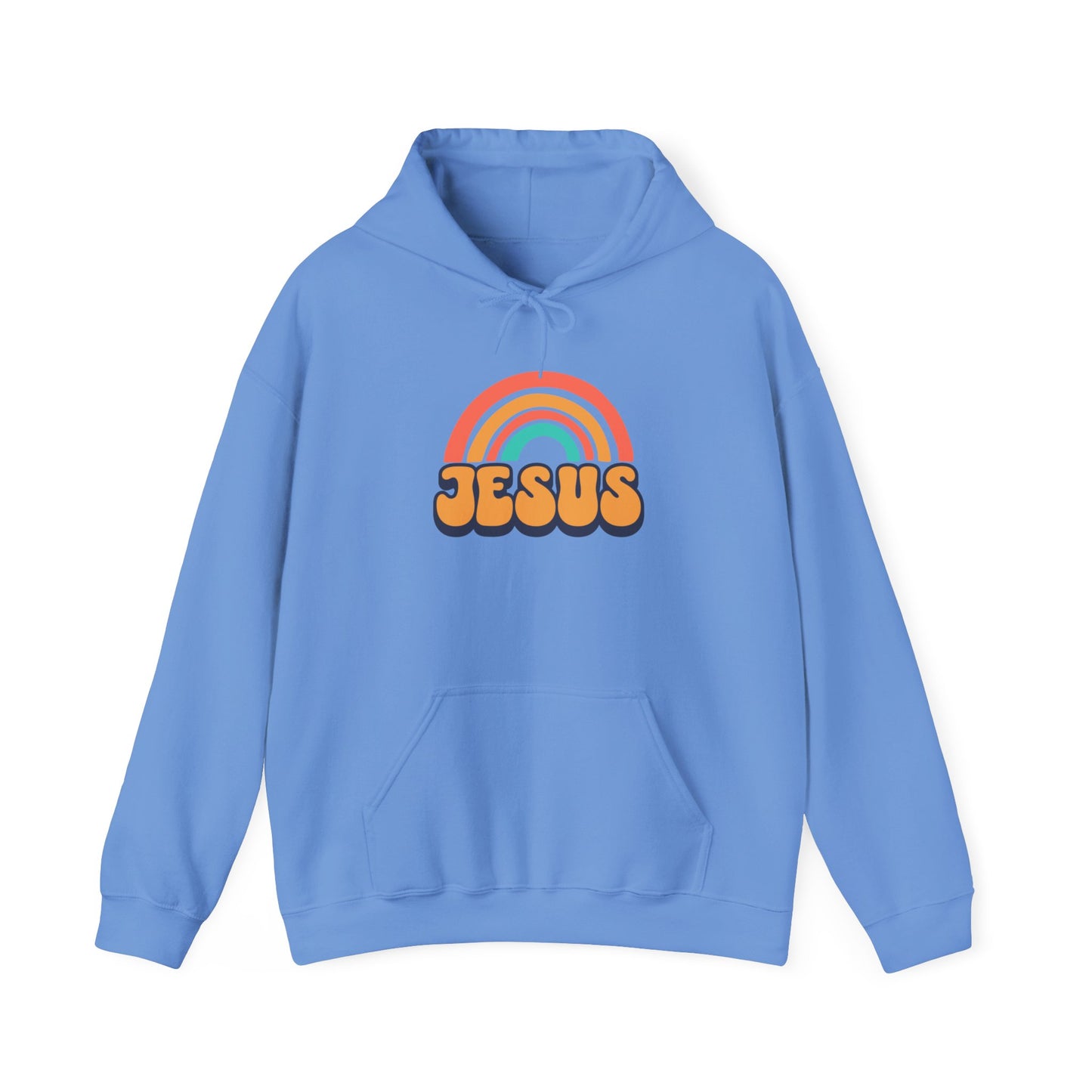 Inspirational Hooded Sweatshirt - 'JESUS' Rainbow Design, Faith-Based Apparel