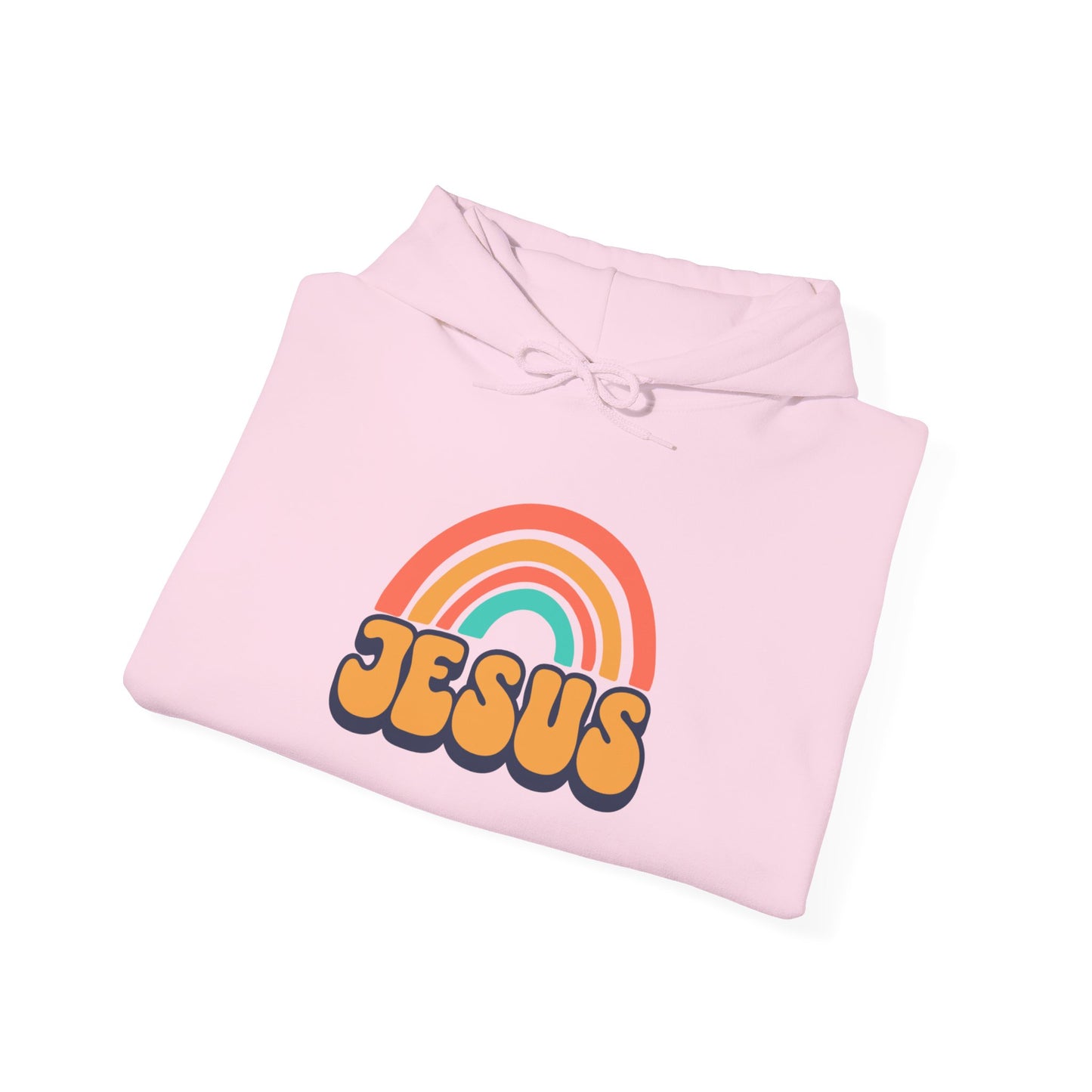 Inspirational Hooded Sweatshirt - 'JESUS' Rainbow Design, Faith-Based Apparel