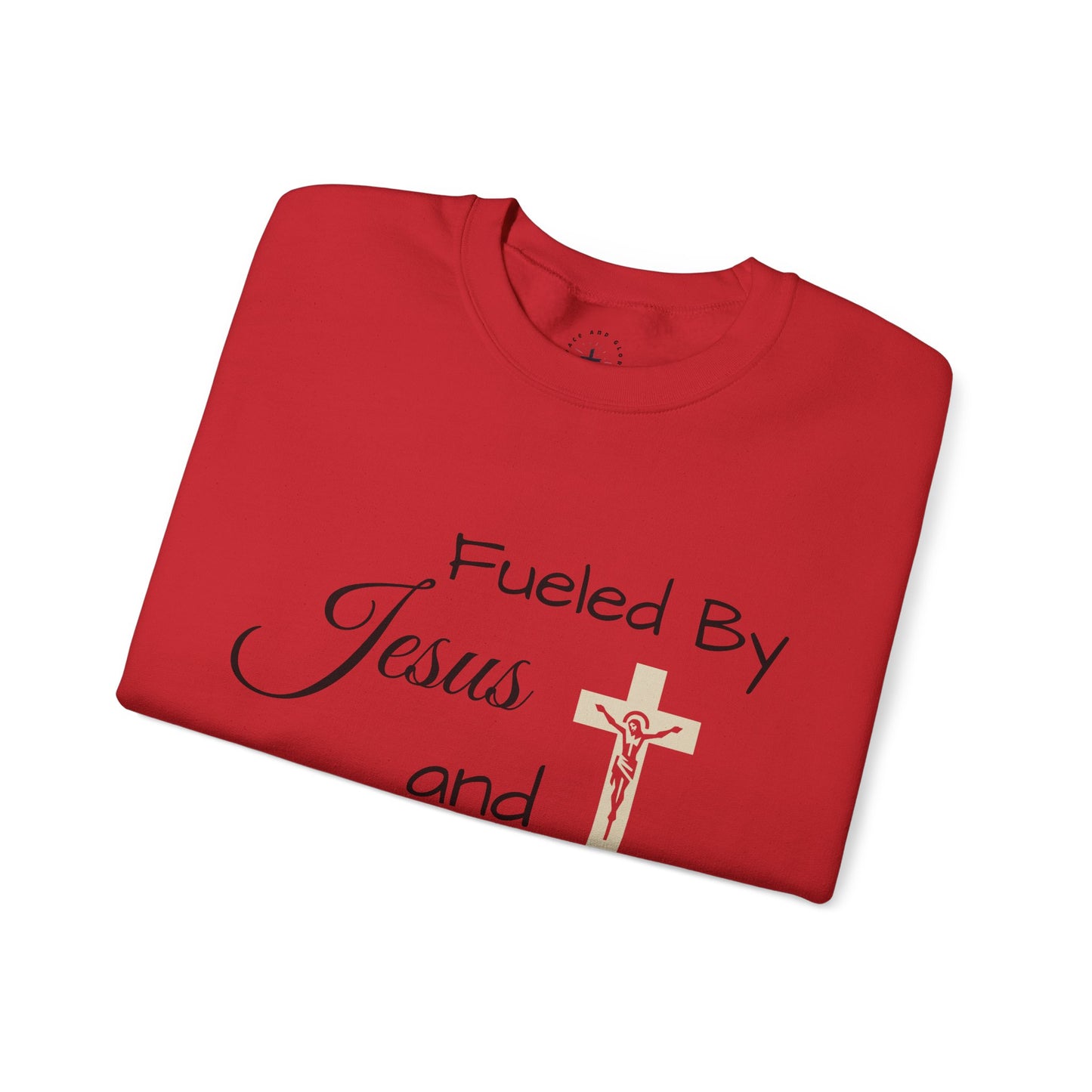 Fueled By Jesus and Coffee Crewneck Sweatshirt - Unisex Heavy Blend™ - Cozy Faith-Inspired Apparel