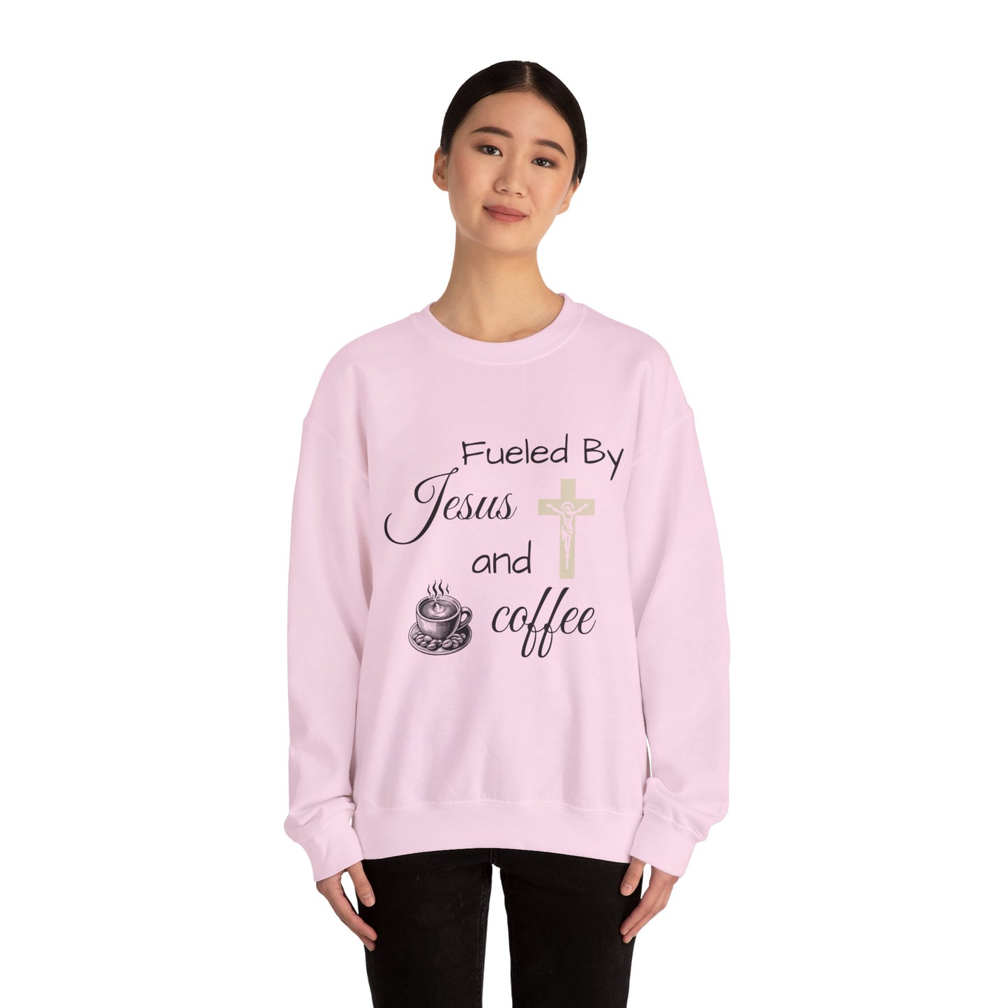 Fueled By Jesus and Coffee Crewneck Sweatshirt - Unisex Heavy Blend™ - Cozy Faith-Inspired Apparel