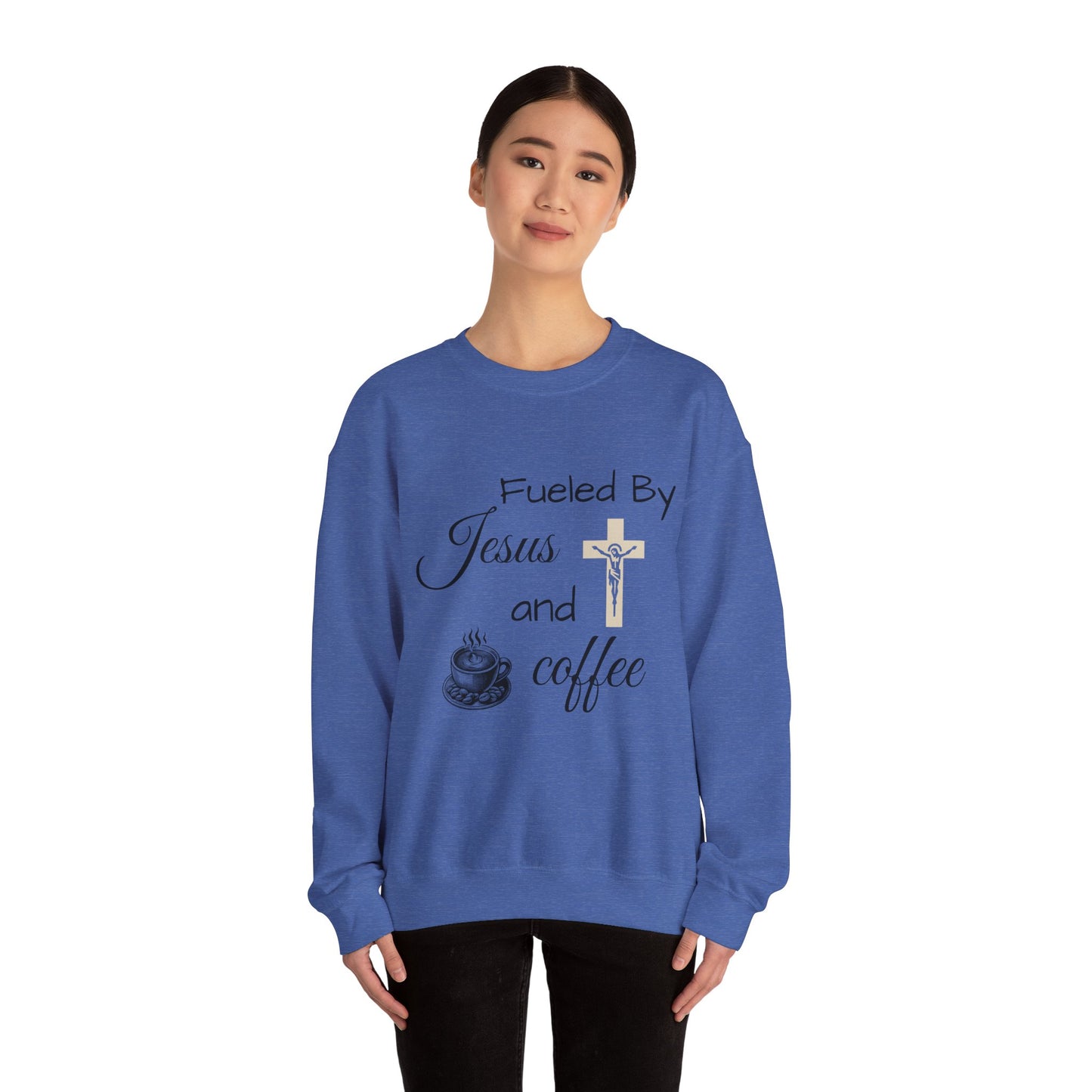 Fueled By Jesus and Coffee Crewneck Sweatshirt - Unisex Heavy Blend™ - Cozy Faith-Inspired Apparel