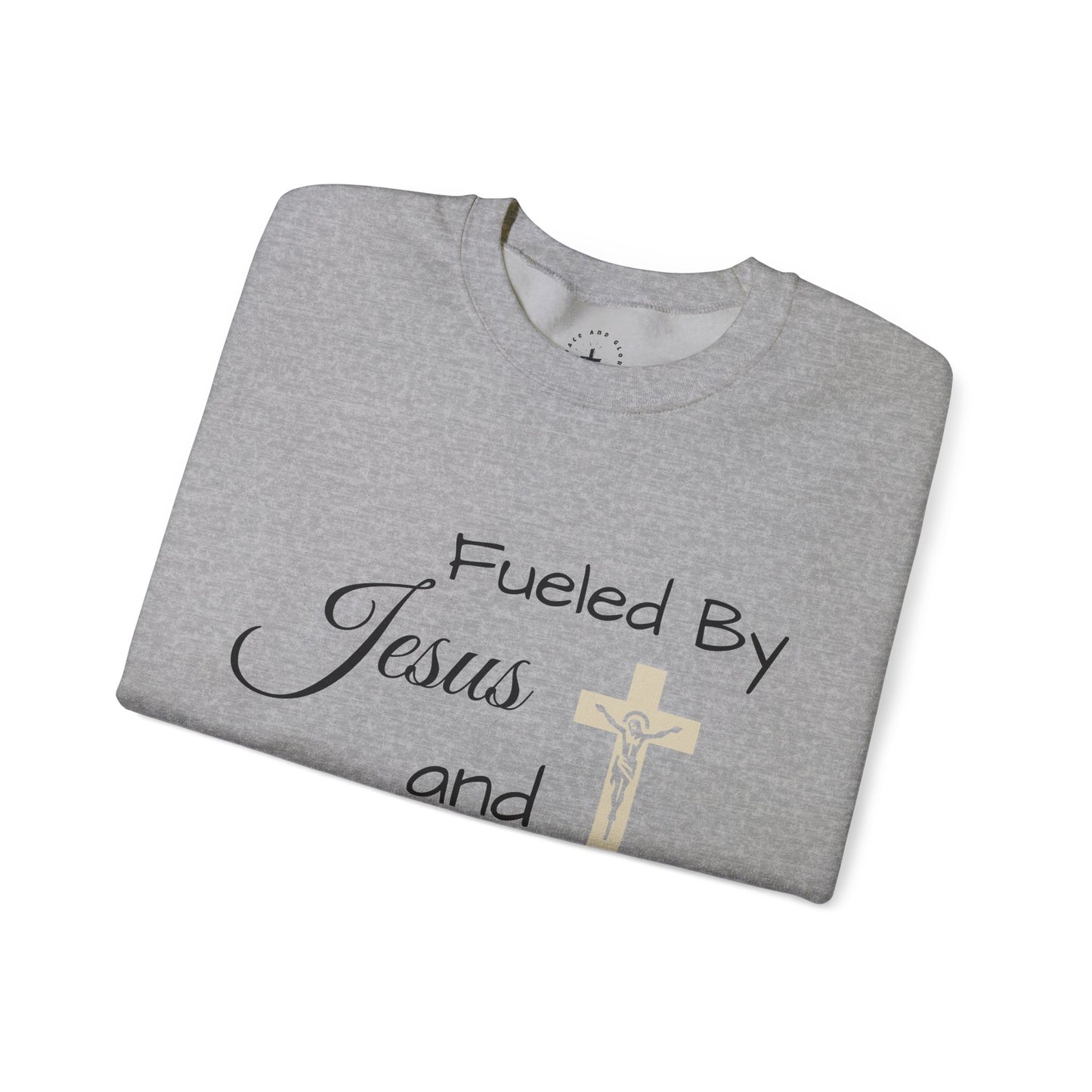 Fueled By Jesus and Coffee Crewneck Sweatshirt - Unisex Heavy Blend™ - Cozy Faith-Inspired Apparel