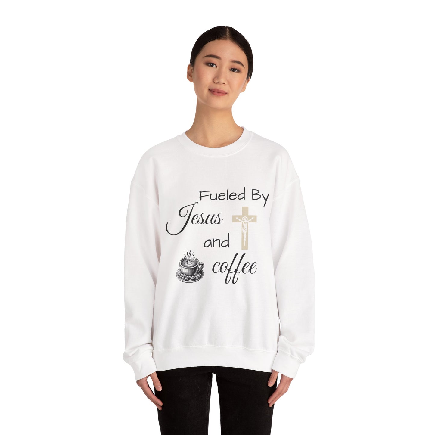 Fueled By Jesus and Coffee Crewneck Sweatshirt - Unisex Heavy Blend™ - Cozy Faith-Inspired Apparel