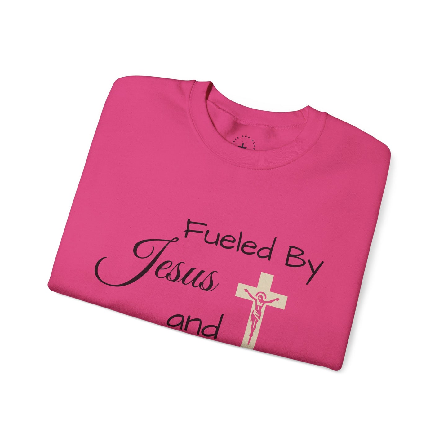 Fueled By Jesus and Coffee Crewneck Sweatshirt - Unisex Heavy Blend™ - Cozy Faith-Inspired Apparel