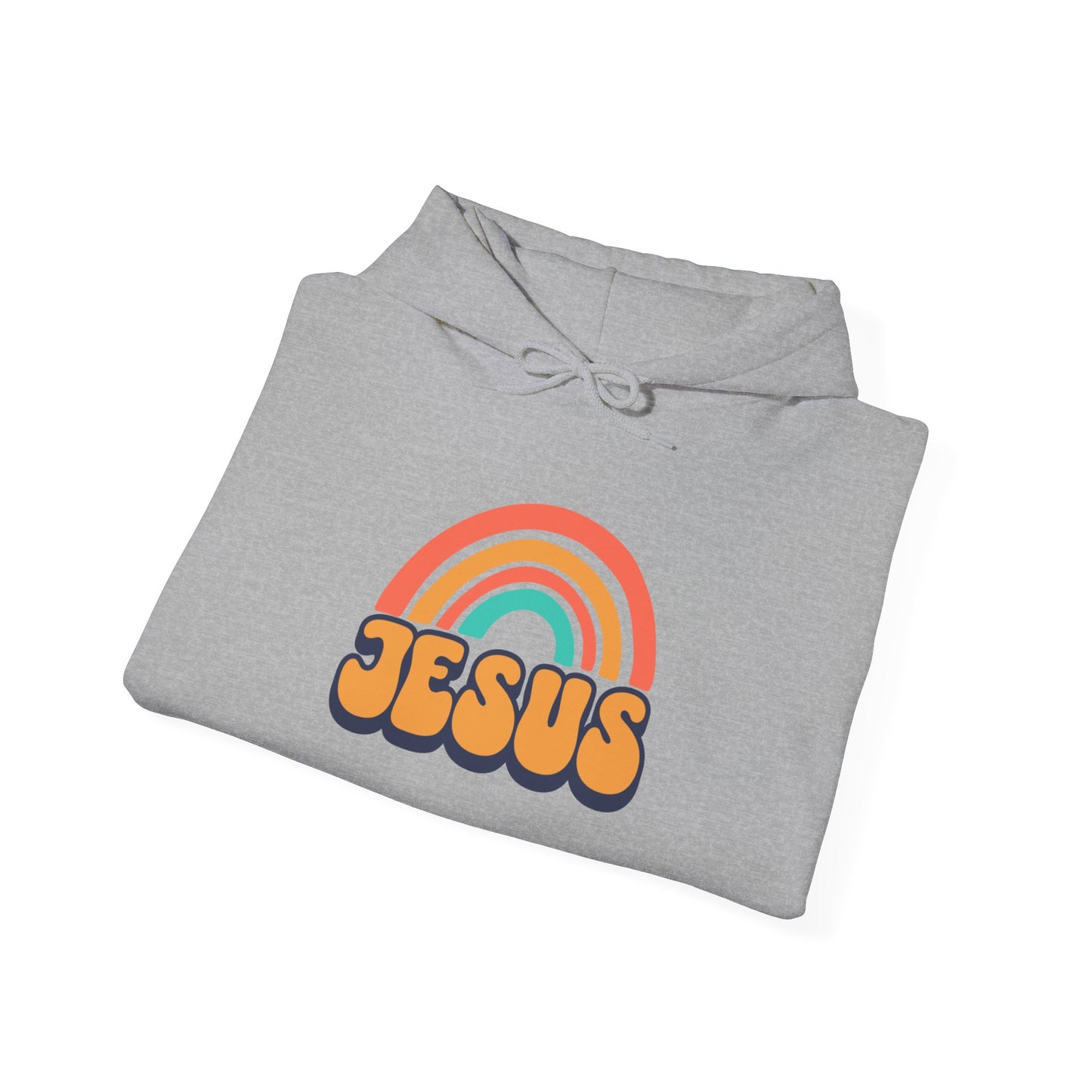 Inspirational Hooded Sweatshirt - 'JESUS' Rainbow Design, Faith-Based Apparel