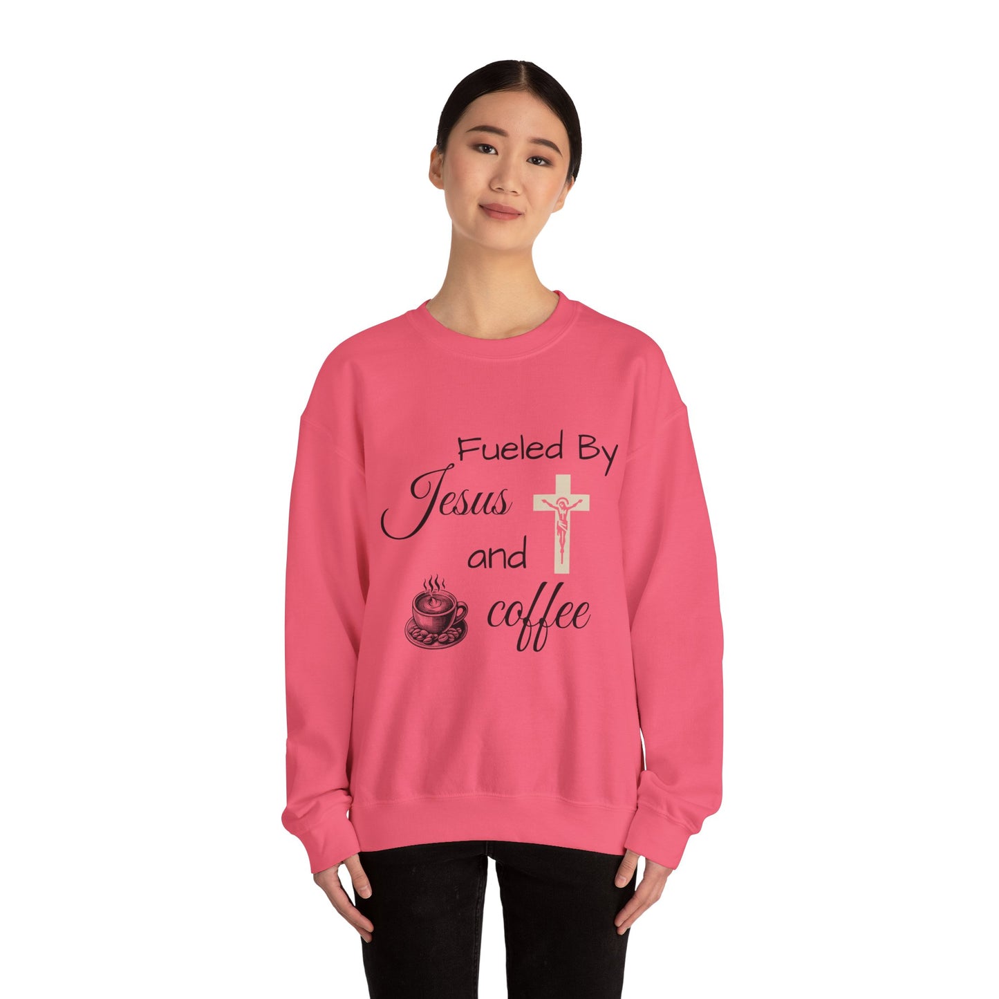 Fueled By Jesus and Coffee Crewneck Sweatshirt - Unisex Heavy Blend™ - Cozy Faith-Inspired Apparel