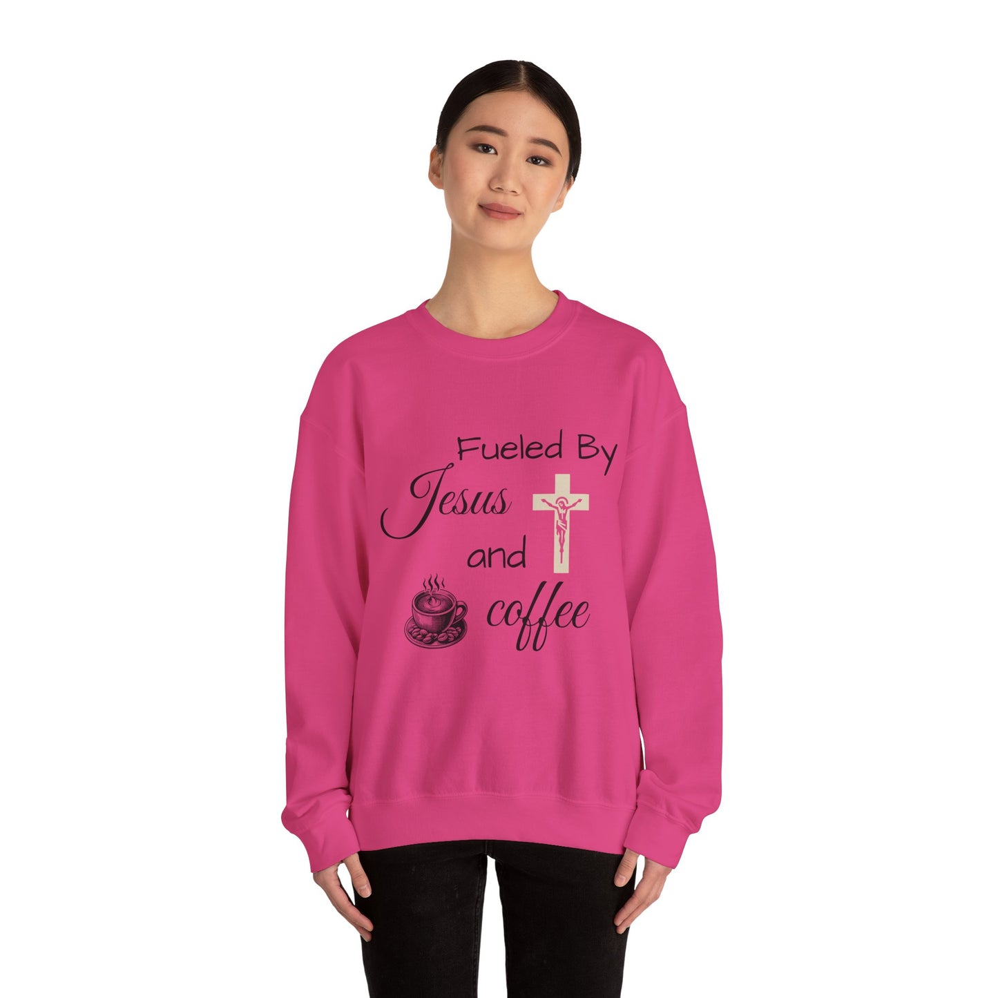 Fueled By Jesus and Coffee Crewneck Sweatshirt - Unisex Heavy Blend™ - Cozy Faith-Inspired Apparel
