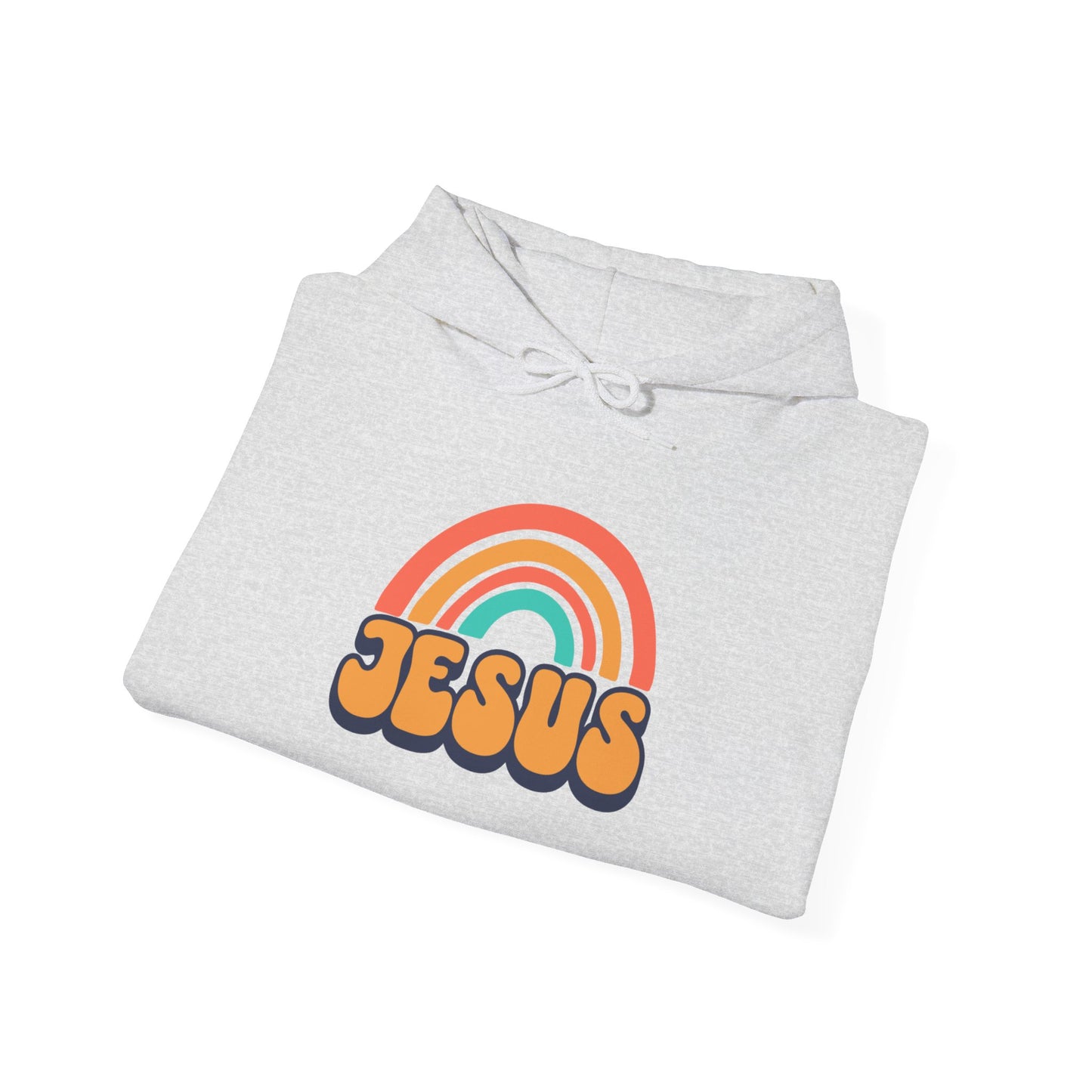 Inspirational Hooded Sweatshirt - 'JESUS' Rainbow Design, Faith-Based Apparel