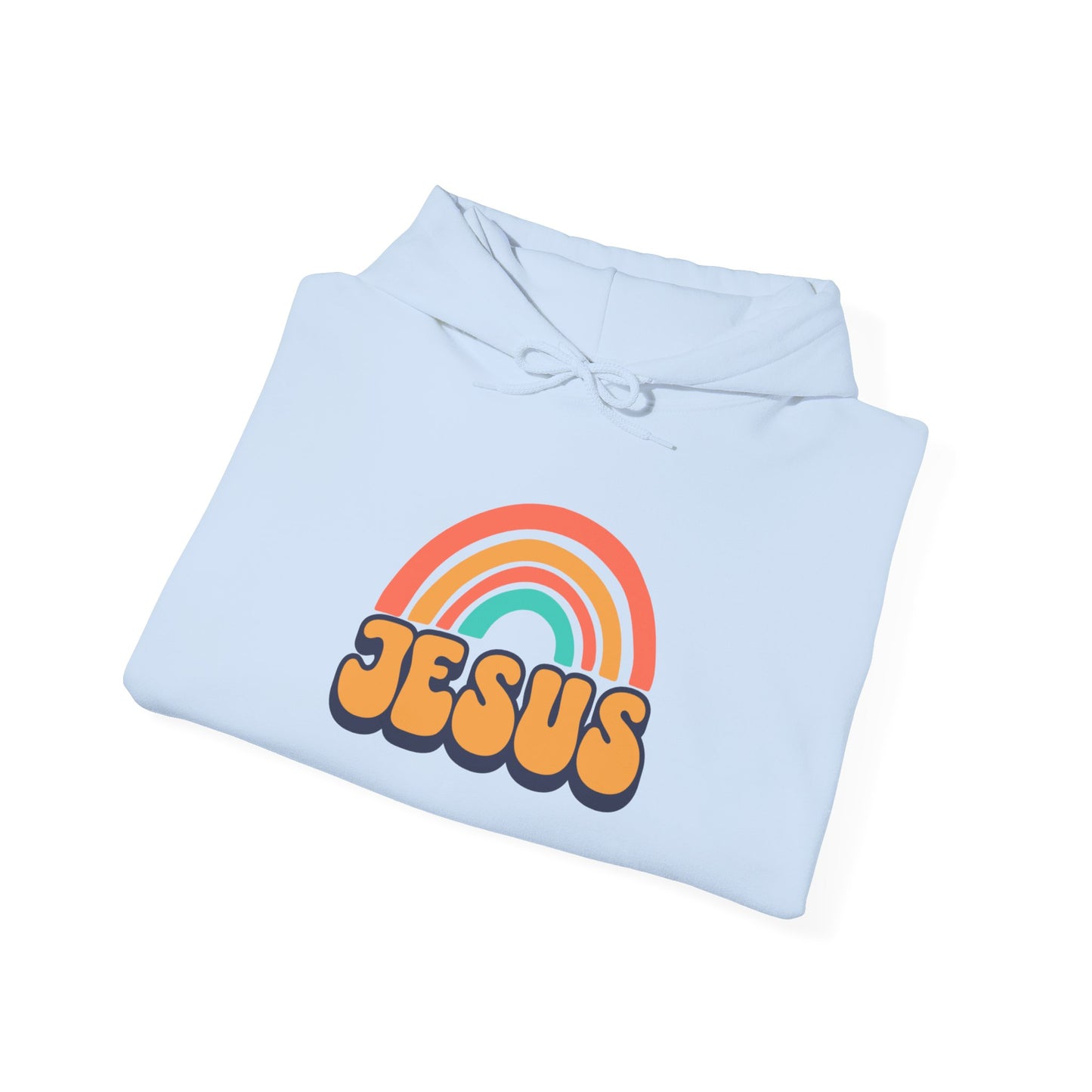 Inspirational Hooded Sweatshirt - 'JESUS' Rainbow Design, Faith-Based Apparel