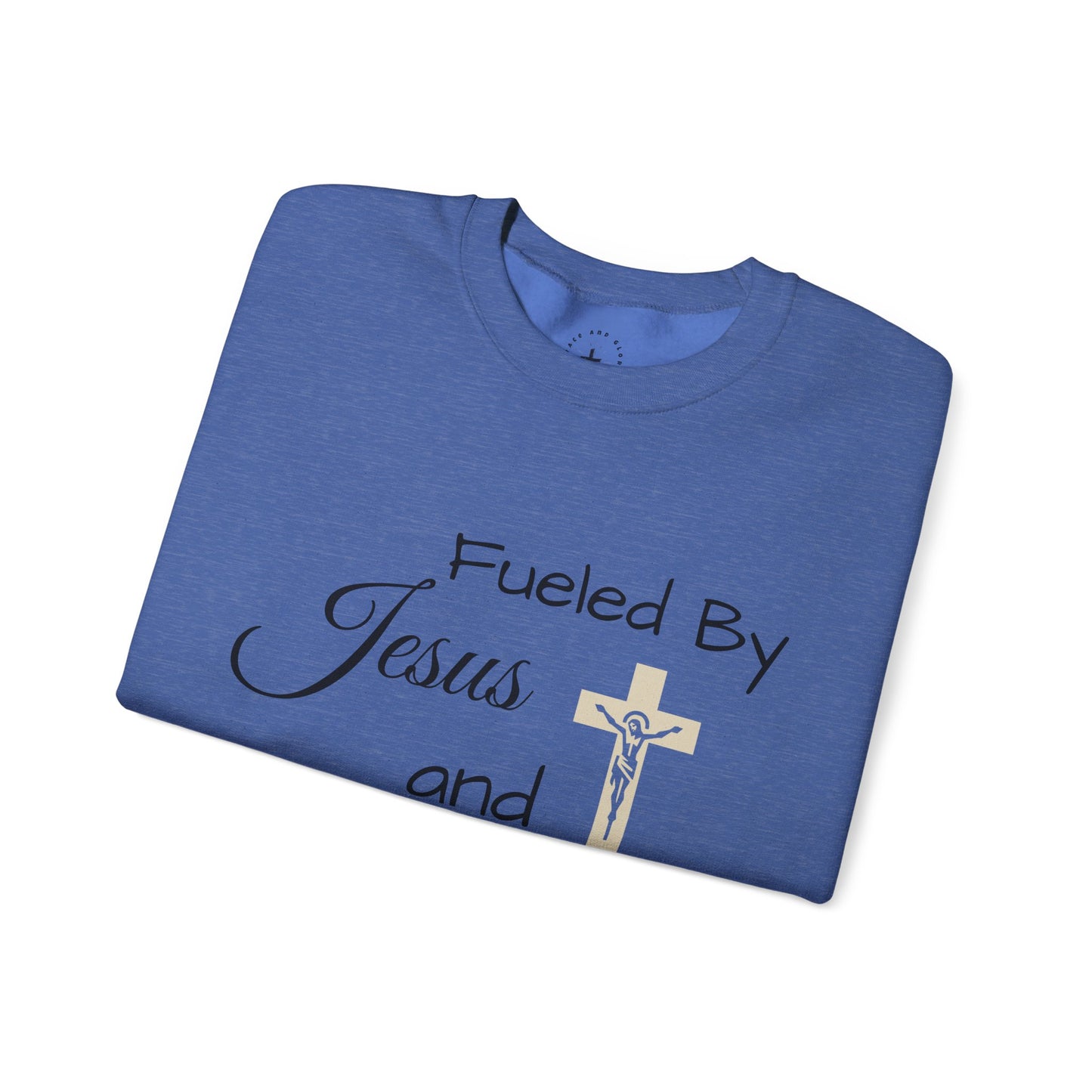 Fueled By Jesus and Coffee Crewneck Sweatshirt - Unisex Heavy Blend™ - Cozy Faith-Inspired Apparel