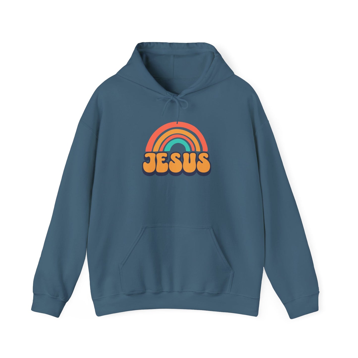Inspirational Hooded Sweatshirt - 'JESUS' Rainbow Design, Faith-Based Apparel