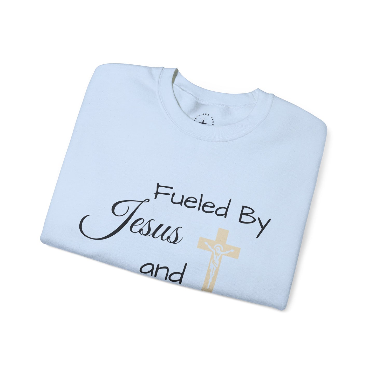 Fueled By Jesus and Coffee Crewneck Sweatshirt - Unisex Heavy Blend™ - Cozy Faith-Inspired Apparel