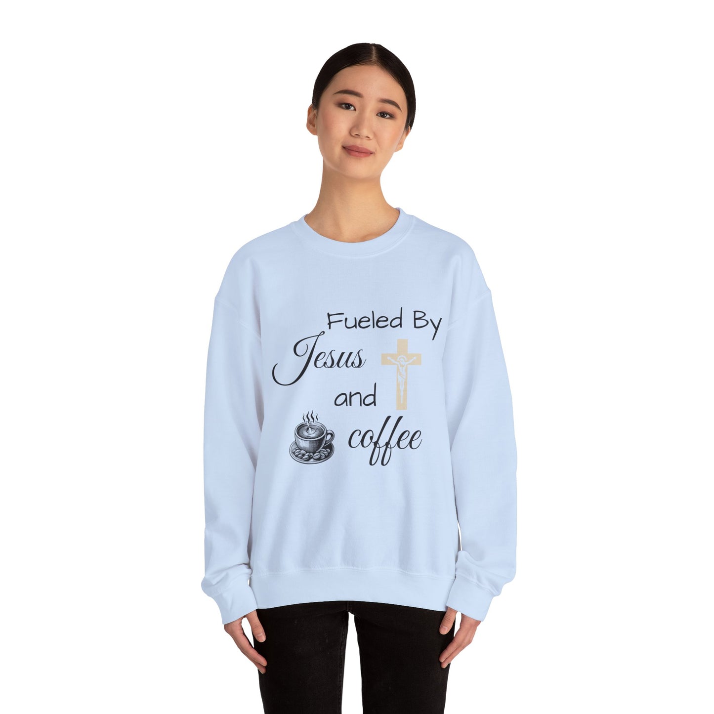 Fueled By Jesus and Coffee Crewneck Sweatshirt - Unisex Heavy Blend™ - Cozy Faith-Inspired Apparel