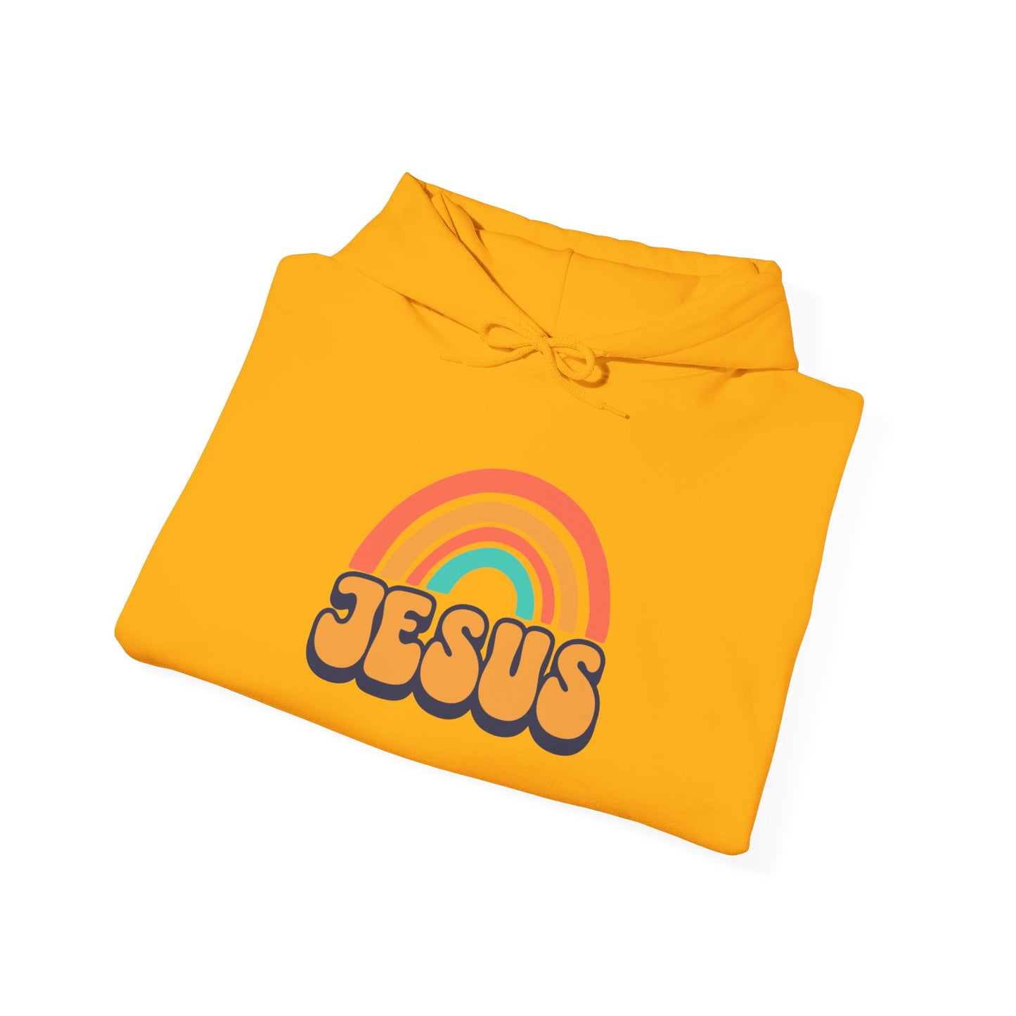 Inspirational Hooded Sweatshirt - 'JESUS' Rainbow Design, Faith-Based Apparel