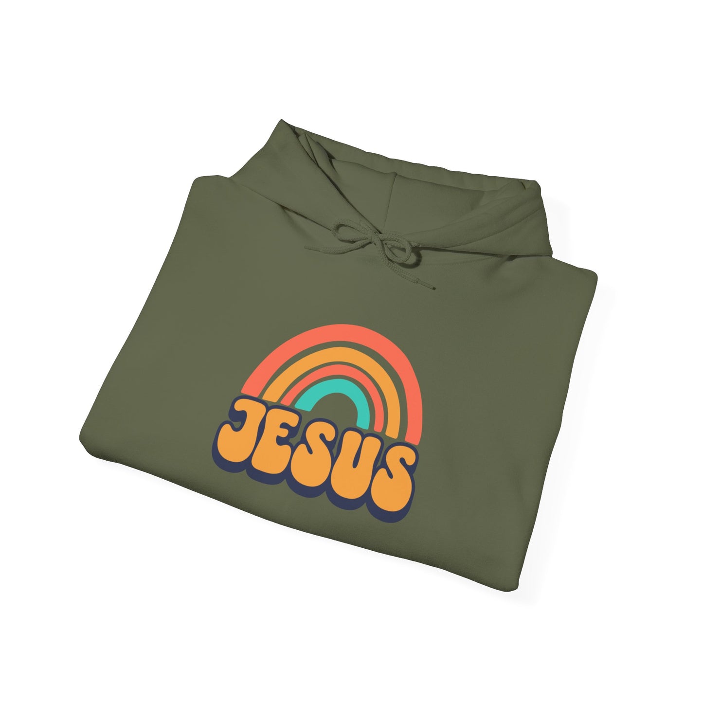 Inspirational Hooded Sweatshirt - 'JESUS' Rainbow Design, Faith-Based Apparel